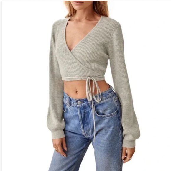 Reformation Tops - Reformation Remus Cashmere Wrap Sweater Gray S